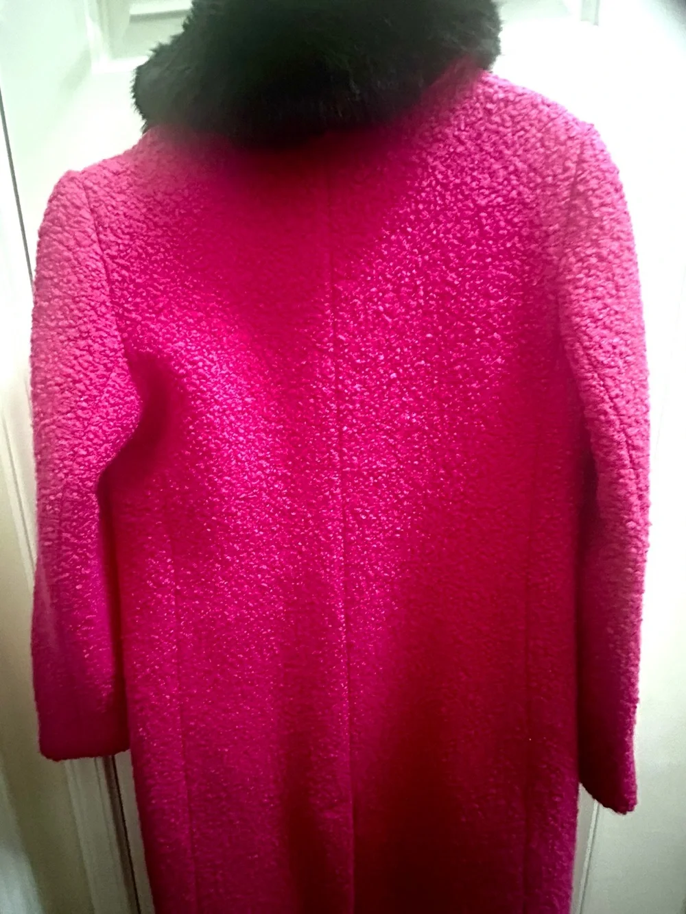 kate spade Hot Pink Pea Coat with Black Faux Fur Collar